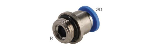 Push-in fittings with cylindrical thread and round body, standard