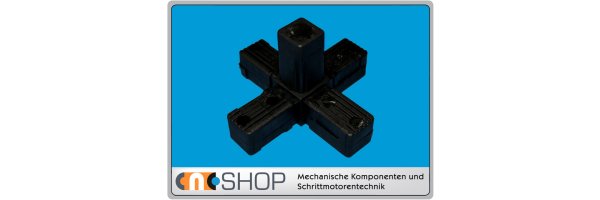 Square tube connector- cross shaped with outlet