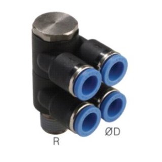 Steck-Mehrfachverteiler, 4-fach R 1/4"-4mm, IQS-Standard