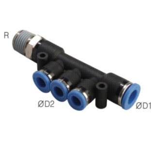 Steckanschluss-Mehrfachvert. R1/8"-6mm-4mm, IQS-Standard