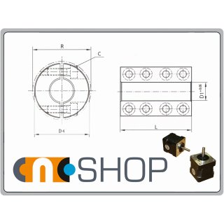 Starre Kupplung geteilt, Stahl  DM12,71 mit Passfeder Breite 5 mm Höhe inkl. Welle 14,7 mm beidseitig