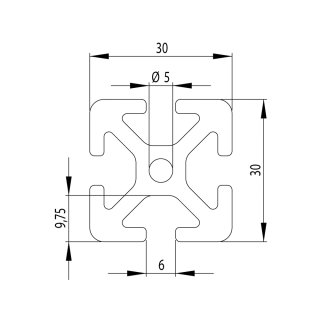 Alu-Profil 6 30x30, I-Typ, je m +/- 5 mm