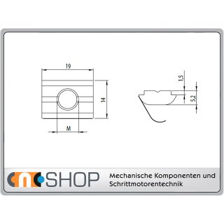 Nutenstein P10 M5 einschwenkbar mit Federblech + Steg,