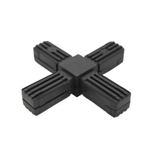Connector, cross shaped for aluminium tube 20x20x1,5mm, PA black with steel core