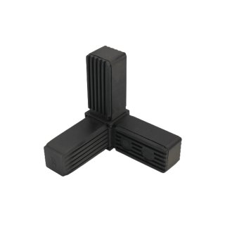 Connector, corner shaped with outlet for aluminium tube 20 x 20 x 1, 5mm, PA black with steel core