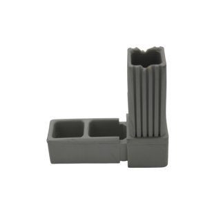Connector, right angle shaped for aluminium tube 20 x 20 x 1,5mm, PA grey glass fiber strengthened