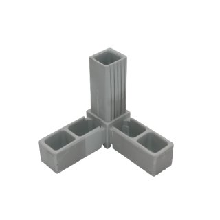 Connector, corner shaped with outlet for aluminium tube 20 x 20 x 1, 5mm, PA grey glass fiber strengthened